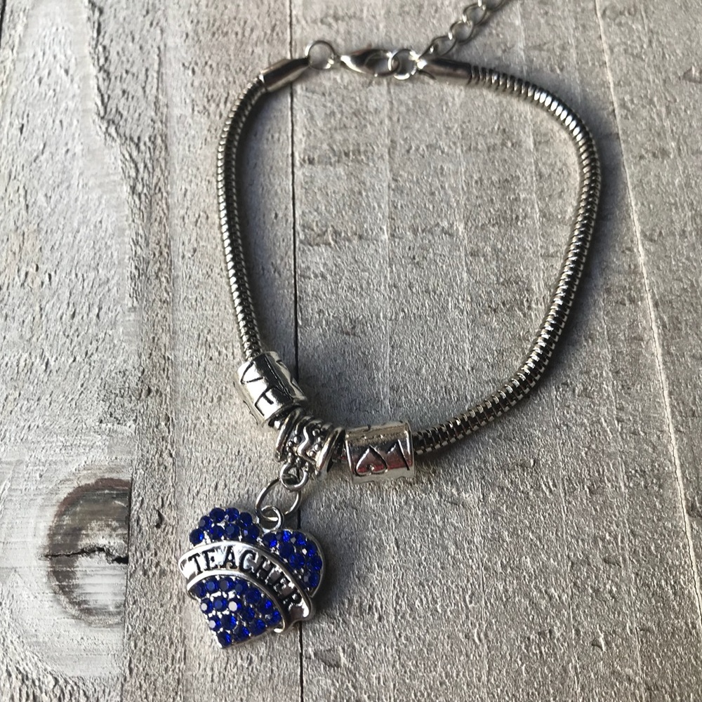Crystal Heart Teacher Charm Bracelet 💙👩🏻‍🏫 - Picture 5 of 5